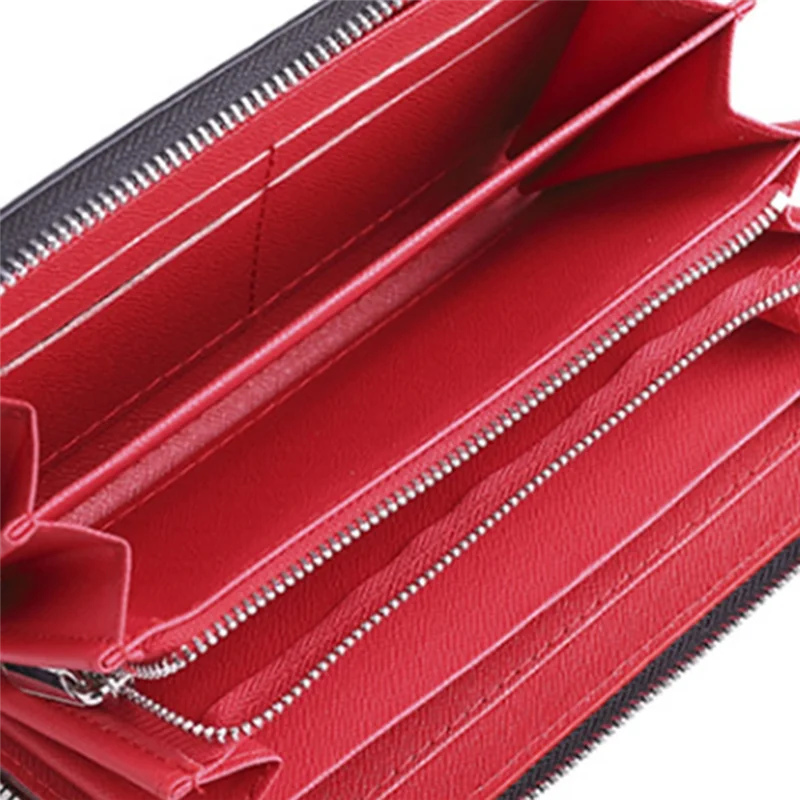 Portafoglio da uomo con cerniera lunga in pelle microfibra AC39-Carbon, clip per carte di grande capacità, porta banconote, tasca per cellulare