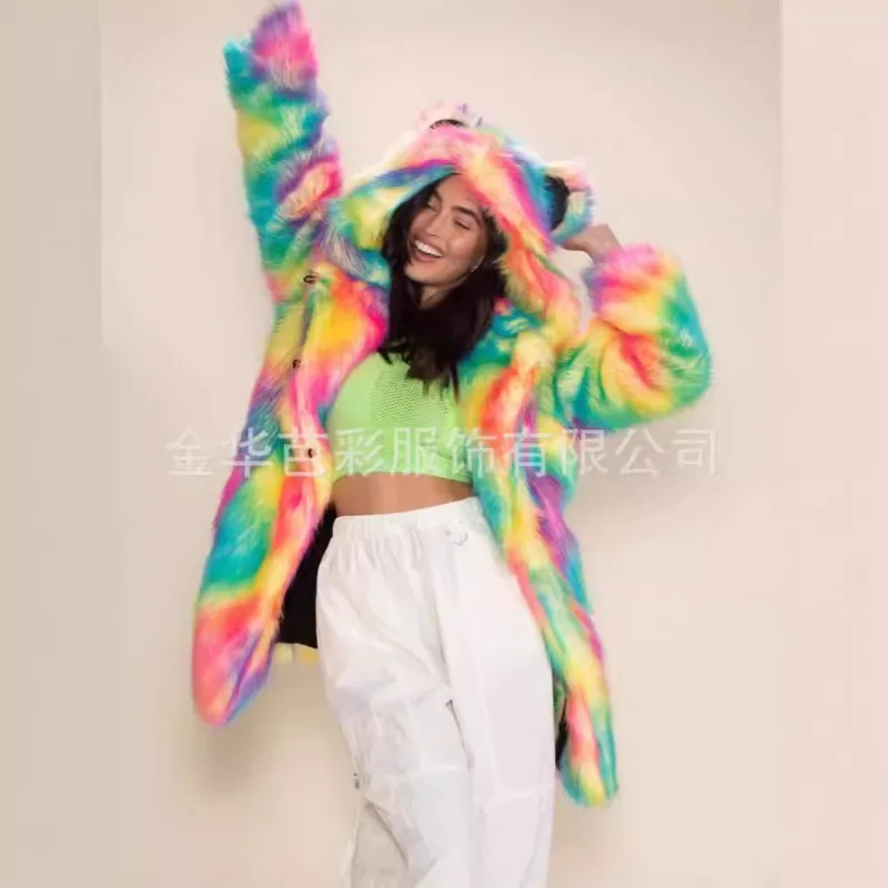 Women's Autumn/Winter Top Coat Faux Fur Hooded Bright Color Simple Comfortable Loose Casual Design Fashion Soft Niche Versatile