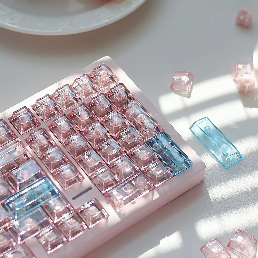 Pc Pink Transparent Keycaps 170 Key Keycap Cherry 2.25U/2.75U/7U Space Bar L Shape Enter Key Alice Layout Keycap