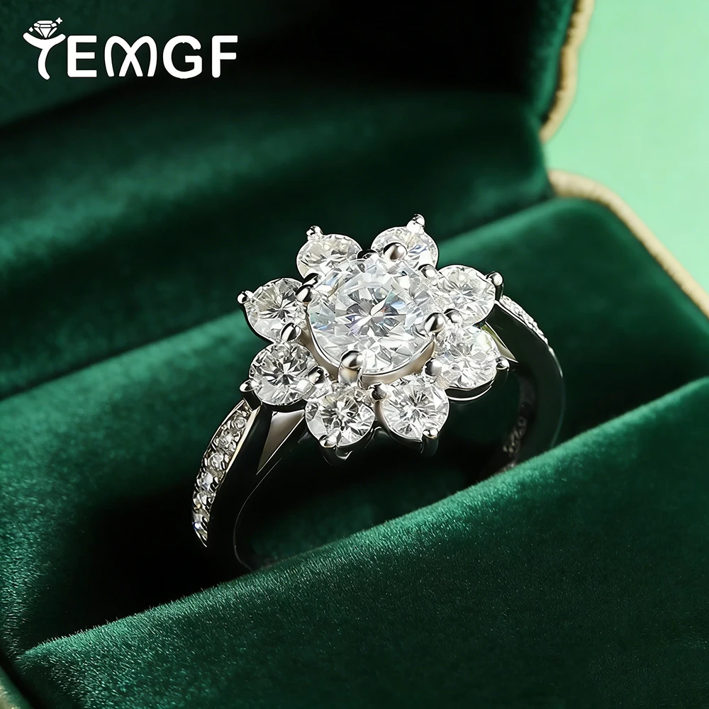

TEMGF Zircon/Moissanite Ring S925 Sterling Sliver for Woman Elegant Sparkling Luxury Wedding Proposal Date Fine Jewely