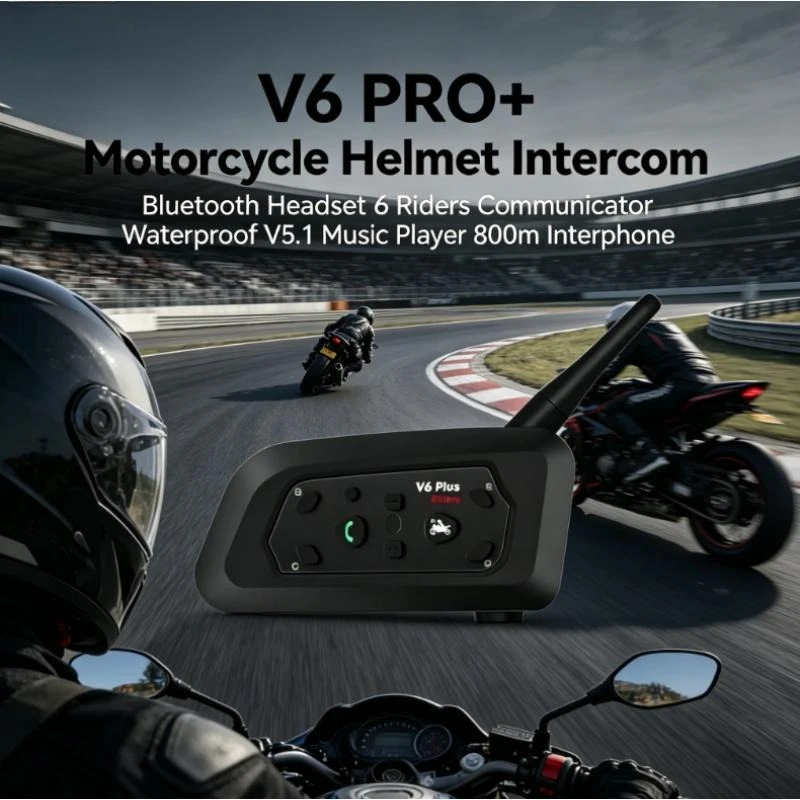 

V6 PRO+ Motorcycle Helmet Bluetooth 5.1 Headset 6 People Intercom 800m Waterproof Music Headphone