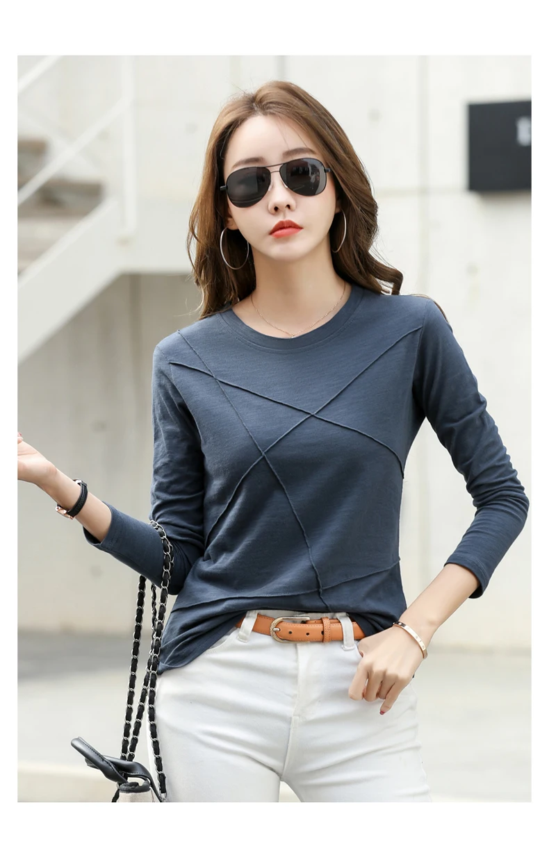 AOSSVIAO 2026 Frühling Langarm Damen O-Neck Bambus-Baumwoll-T-Shirt Elegantes, locker sitzendes geripptes Mode-T-Shirt Damen schlichte Oberteile – Detail 6