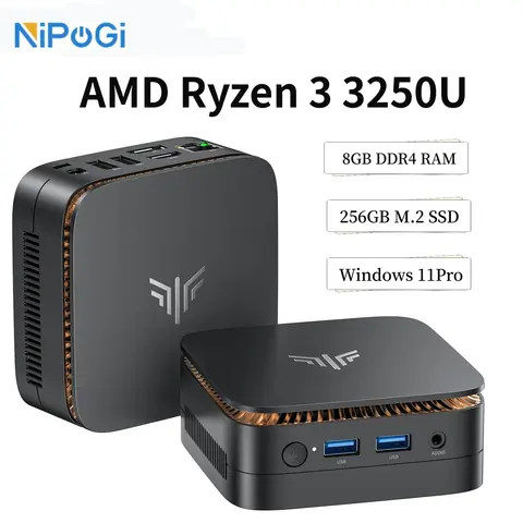 NIPOGI Mini PC AMD Ryzen 3 3250U Desktop Mini Computers 8GB RAM 256GB M.2 SSD WiFi 5, BT 4.2,DUAL 4K Display Windows 11 Pro