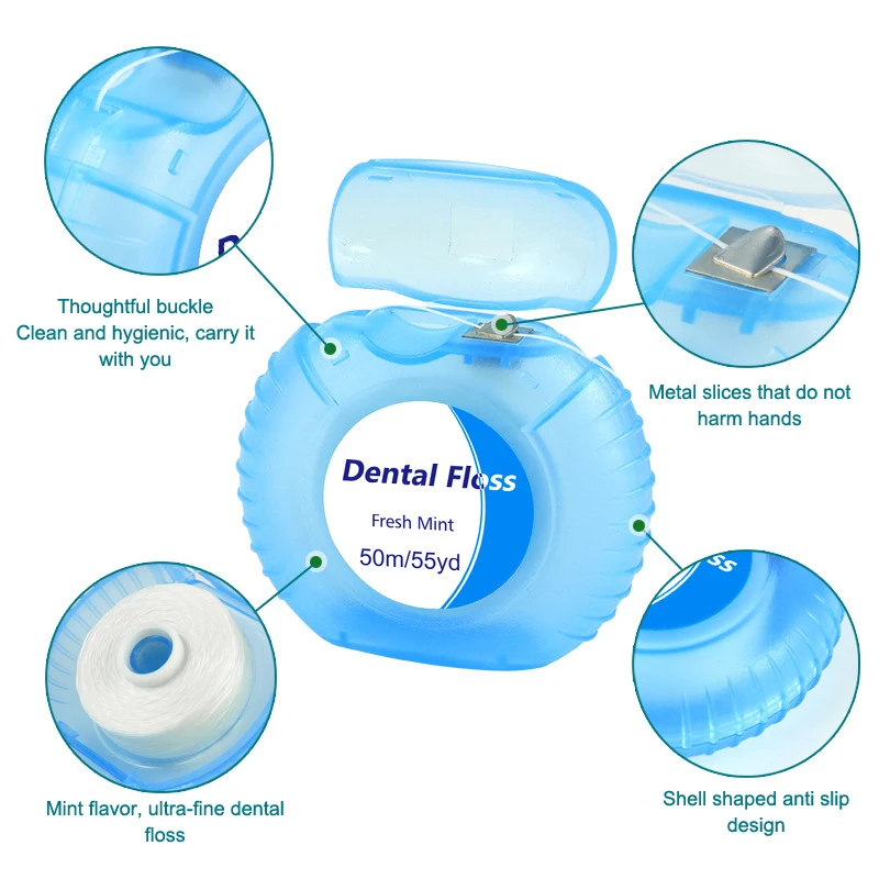 50 M/rollo de hilo Dental de menta, cepillo de limpieza Interdental portátil, palo de hilo Dental, herramientas de cuidado bucal para aliento fresco