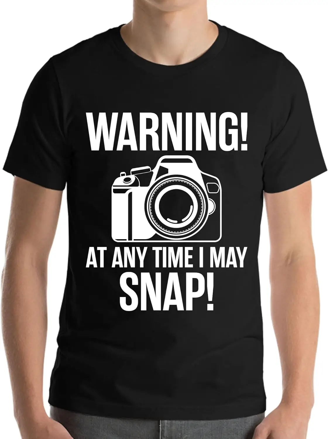 تحذير في أي وقت يمكنني المفاجئة كاميرا التصوير الفوتوغرافي مضحك مصور تي شيرت الرجال النساء الصيف اليومية Crewneck القطن قصير الأكمام
