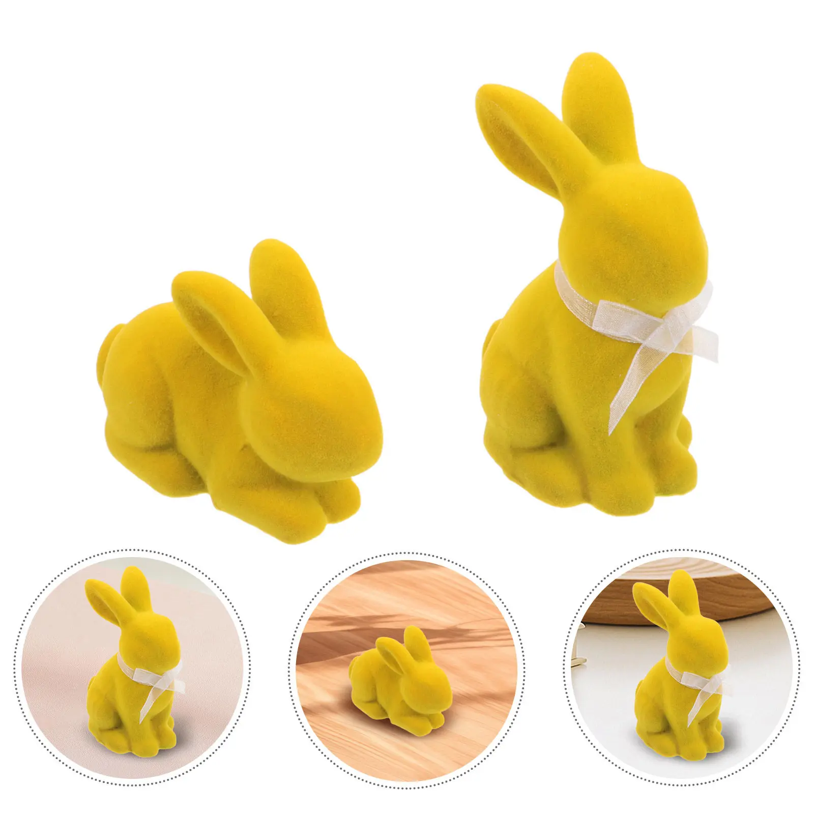 2Pcs Flocked Easter Bunny Ornaments Cute Moss Rabbit Resin Tabletop Spring Home Decor Easter Party Centerpiece Indoor Decoration