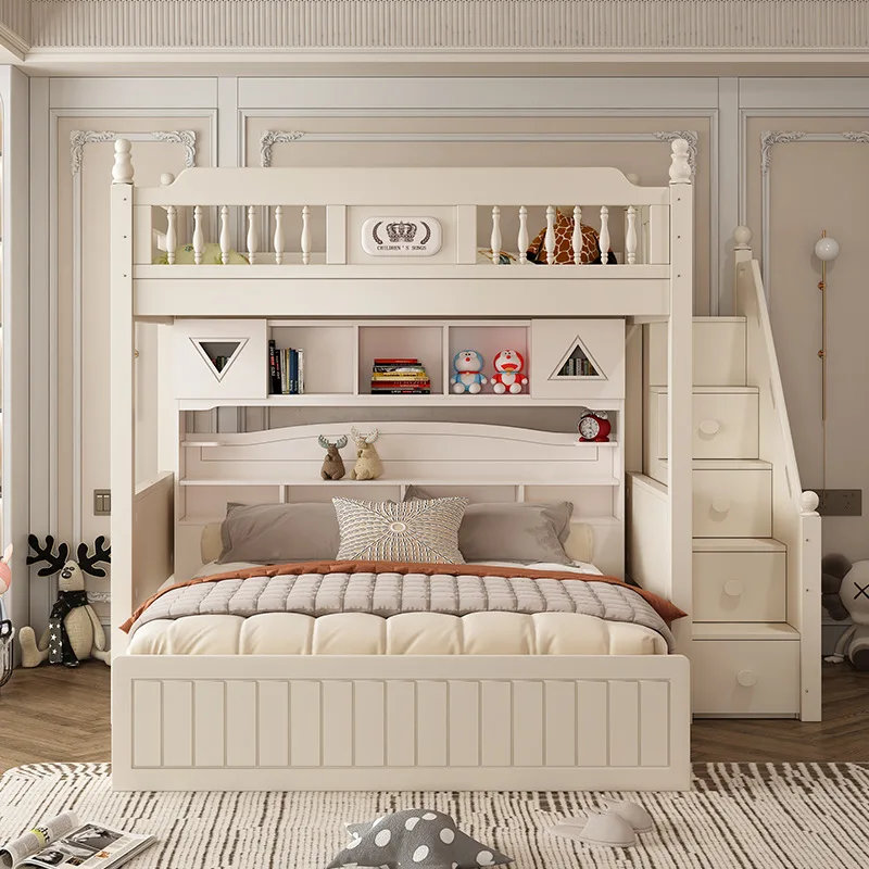 Staggered upper and lower beds High and lower beds Displaced Children's elevated beds Space-saving solid