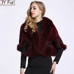 Autumn Winter Ladies' Genuine Knitted Mink Fur Shawls Fox Fur Collar Women Fur Pashmina Wraps Bridal Cape Coat Jacket