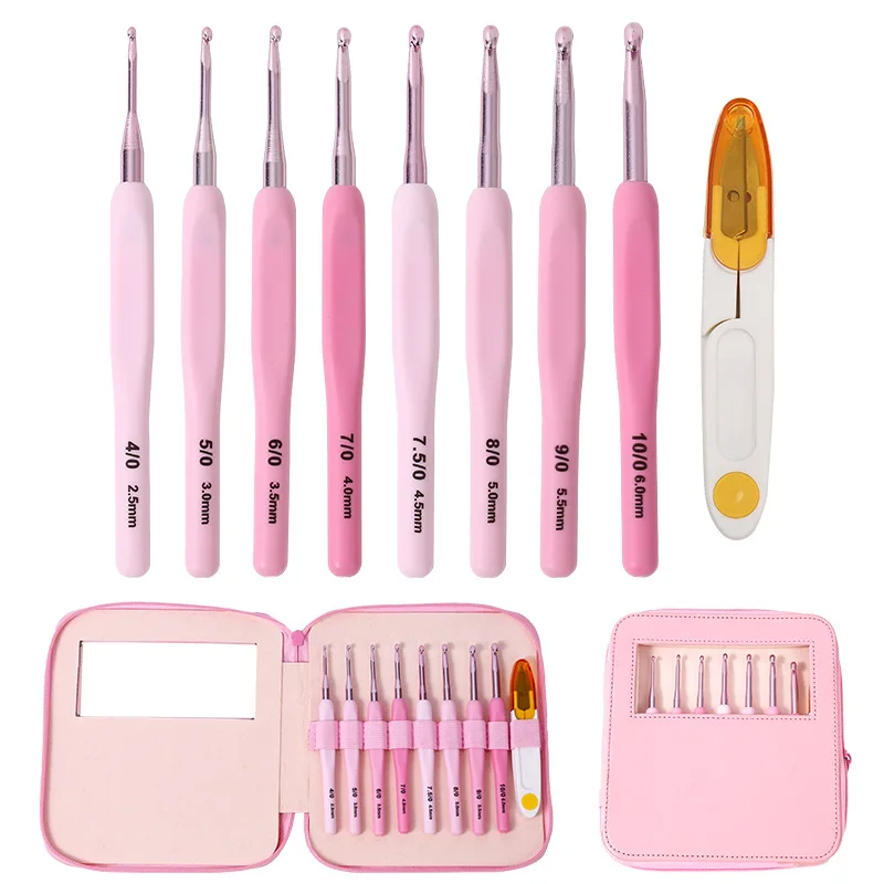 

9pcs Crochet Hook Kit 2.5-6cm Ergonomic Soft Handle Aluminum Hooks Set with 8 Sizes for DIY Crafts Knitting Crocheting Supplies