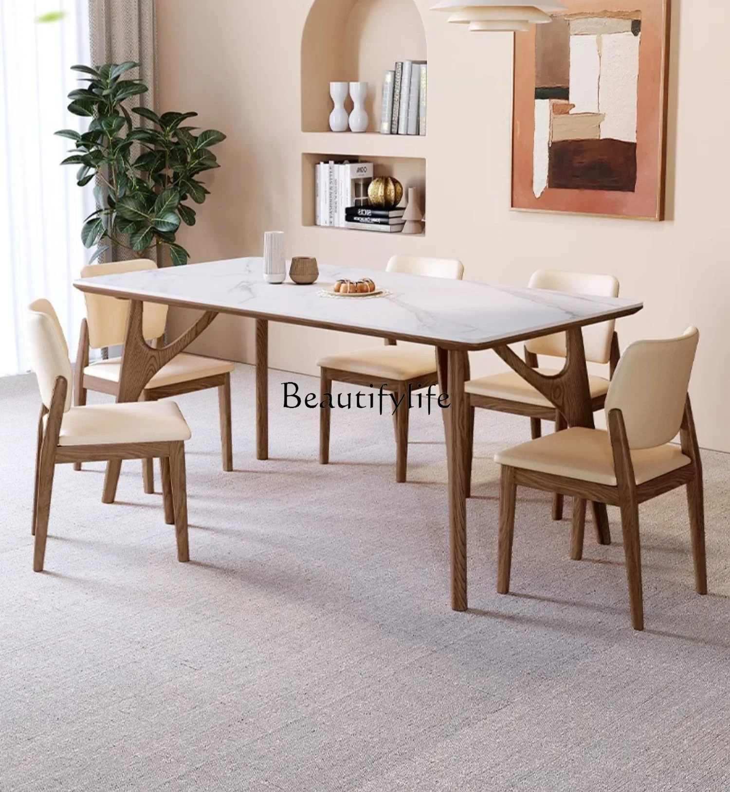 

55Nordic solid wood rock slab dining table simple modern ash wood small apartment rectangular