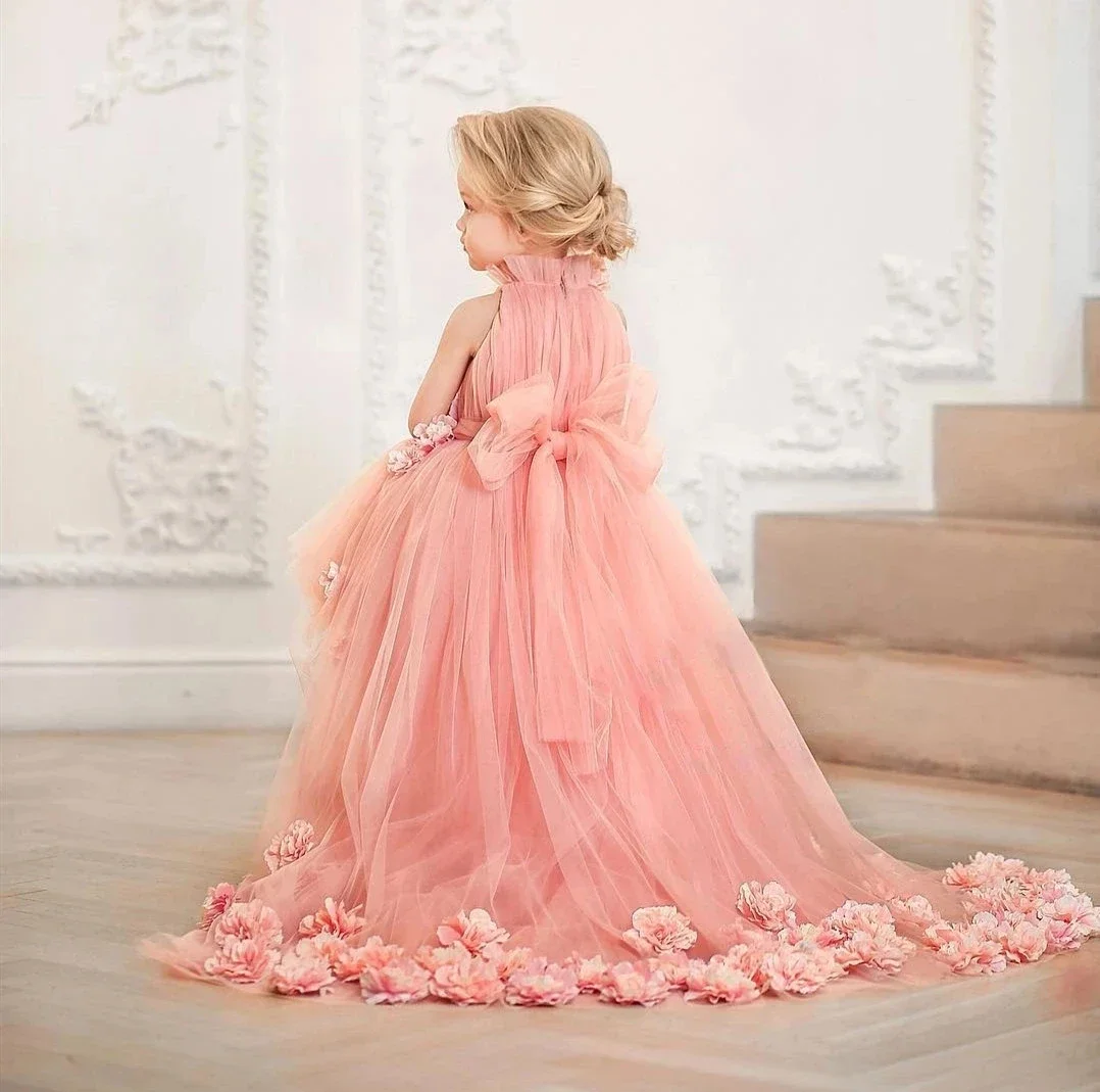 Pink Flower Girl Dresses Off The Shoulder Wedding Party Princess Birthday Pageant Robe De Demoiselle Custom Made