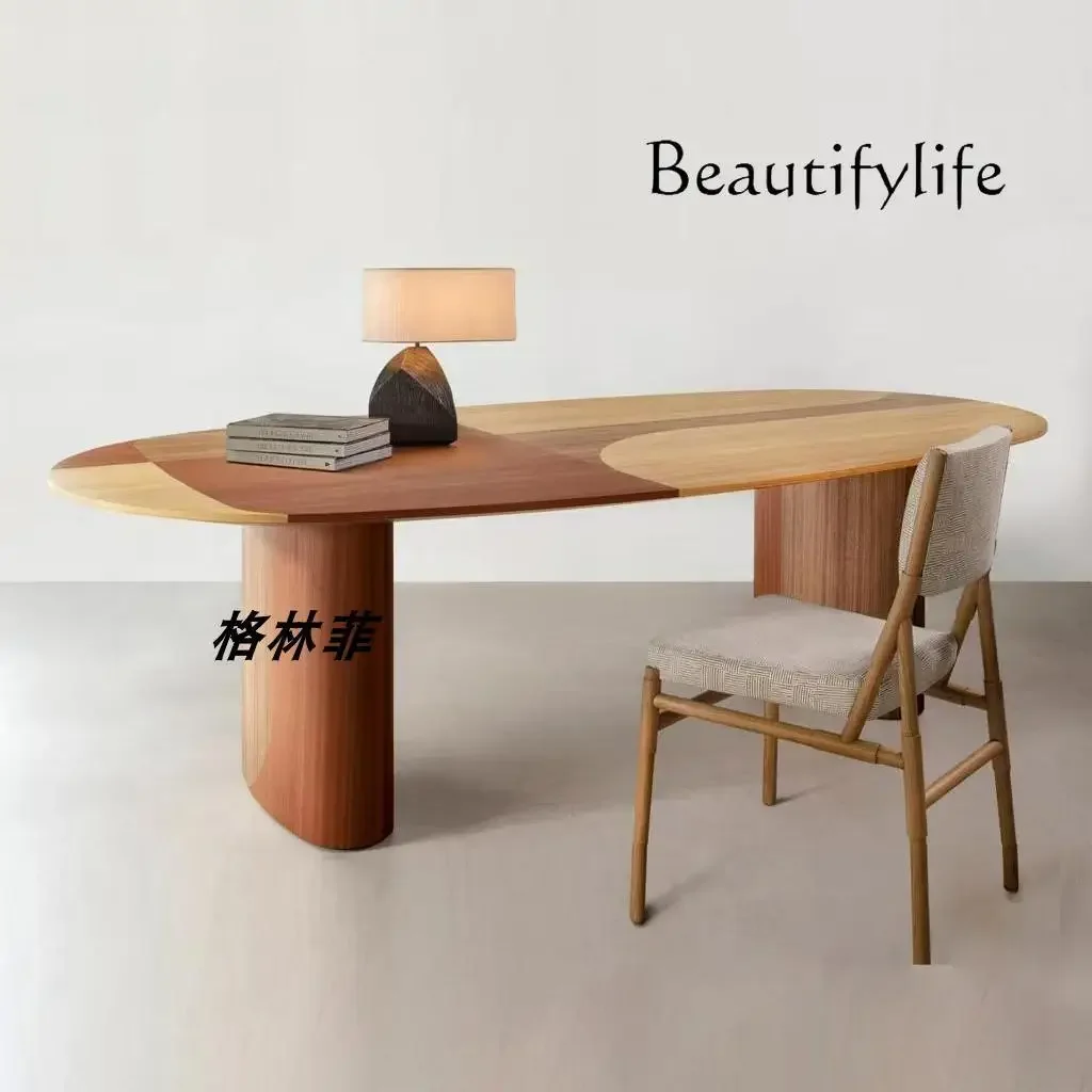 

modern simple parquet countertop multi-person large desk Medieval oval solid wood dining table Nordic