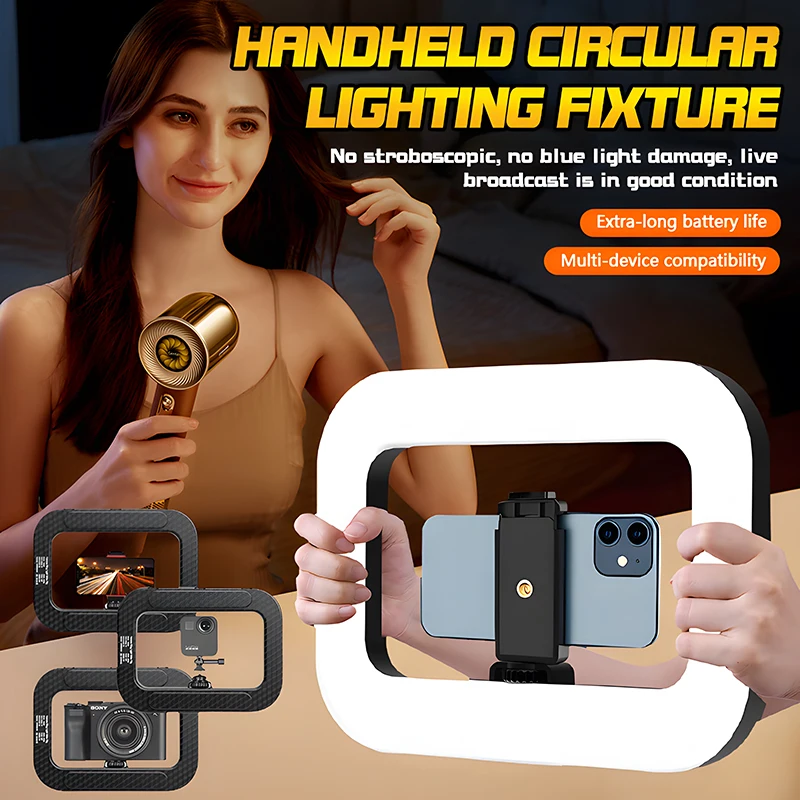 

Roreta Handheld Ring LED Rechargeable Portable Mobile Phone Live Broadcast Photography Desktop Rabbit Cage Selfie fill Light