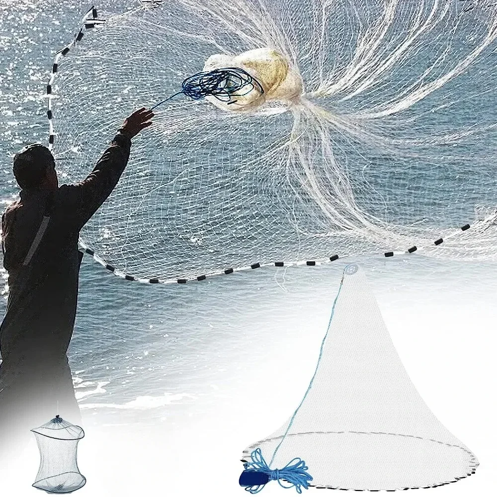

Cast Net 4Ft-8FT Radius Bait Net Fishing Small Mesh Throw Cast Net Premium Fishing Saltwater with Aluminum Sinker