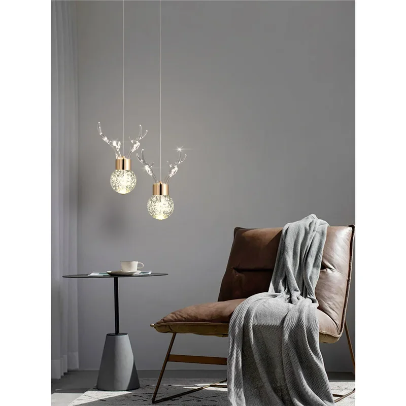 

Light luxury crystal bedroom bedside small chandelier creative antlers modern simple bar lamp Nordic designer chandelier