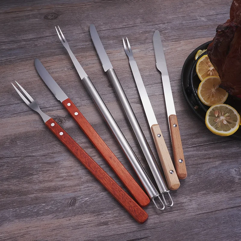 Juego de cuchillos y tenedor para cordero asado de acero inoxidable, herramienta para barbacoa de cordero entero asado, accesorios de cocina para barbacoa, brochetas