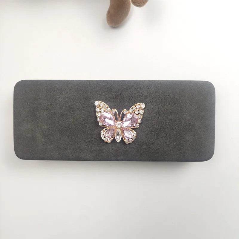 علبة نظارات محمولة بنمط فراشة مرصعة بالألماس صندوق تخزين النظارات الشمسية للنساء إكسسوارات ملابس العين مع الماس B1 #4