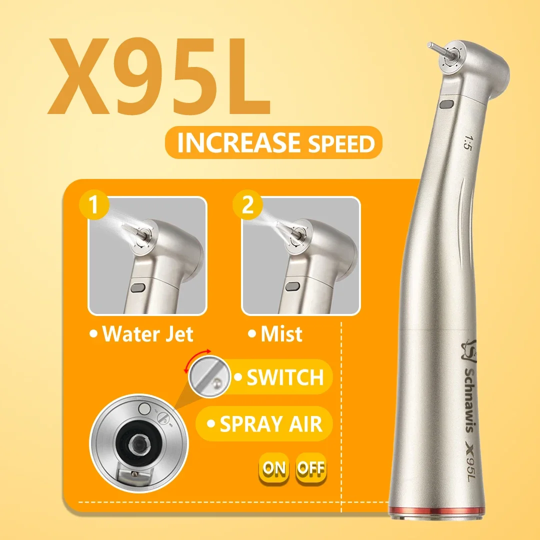 NSK-Dental Contra Angle Handpiece, Botão, Aumentar a Velocidade, Mini Cabeça, Spray de Água Interior, Anel Vermelho, 1:5, Ti Max X95L