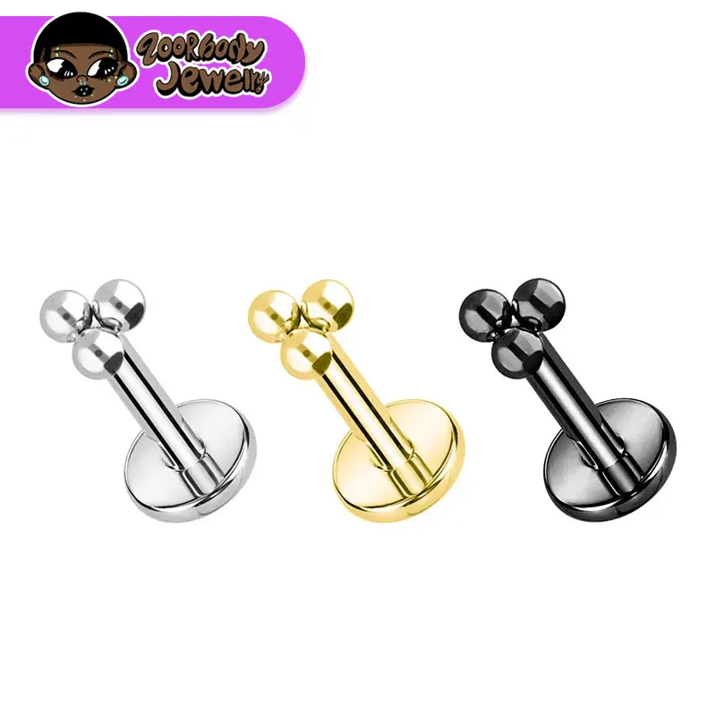 

1/10pcs ASTM F136 Titanium 16G Mini 3 Bead Cluster Labret Lip Piercing Tragus Cartilage Helix Conch Earring Stud Nose Piercing