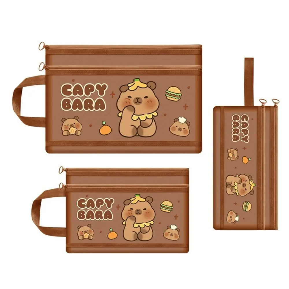 คุณภาพสูงตาข่าย Capybara กระเป๋าสีน้ําตาลเข้ม A4/A5/A6 ตาข่ายแบบพกพา Double Layer ปากกากระเป๋าโรงเรียนสํานักงาน