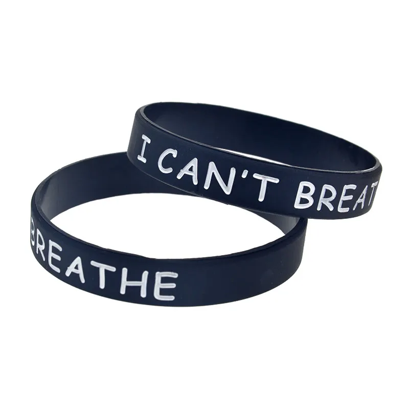 

50 Pcs I Can't Breathe Silicone Rubber Wristband Sports Bangle Adult Size Black