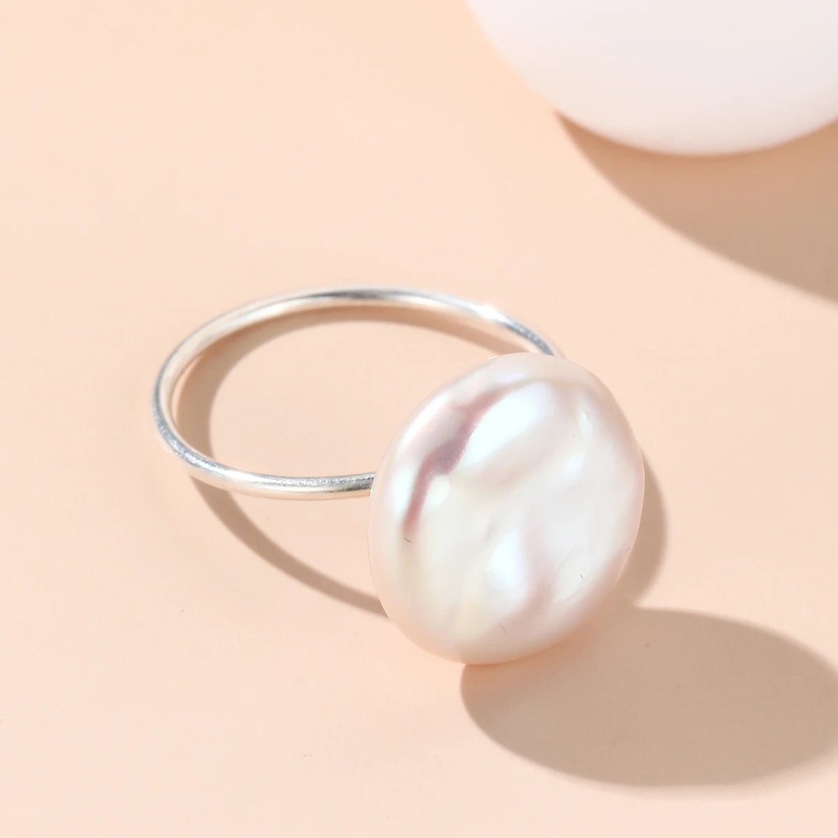 HENGSHENG Summer Fashion 12-13mm Large Button Shape Natural Freshwater White Pearl Ring Jewelry Gift for Women Girls  S925 Rings