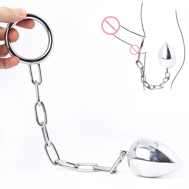 Stainless Steel Anal Plug With Cock Ring Male Penis Ring Chastity Metal With Chain Butt Plug Adult Game Anal Sex Toys For Men