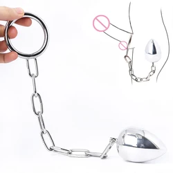 Tapón Anal de acero inoxidable con anillo para el pene, anillo de castidad de Metal con cadena, tapón Anal, juego de adultos, Juguetes sexuales anales para hombres