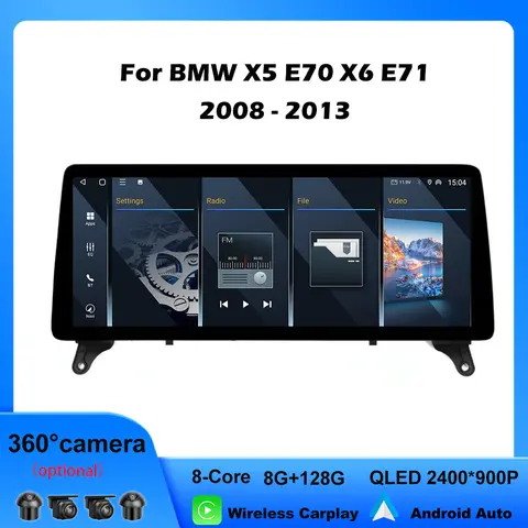 안드로이드 14 QLED 2400*900P 12.3인치 터치스크린 BMW X5 E70 X6 E71 2008-2013 CCC CIC 시스템 무선 카플레이 DSP 스테레오 WIFI