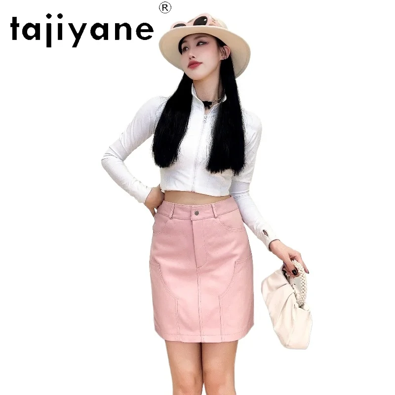 TAJIYANE Natural Sheepskin Genuine Leather Skirt Woman High Waist Women's Skirts Slim Fit Bodycon Midi Skirts 2026 Woman Юбка