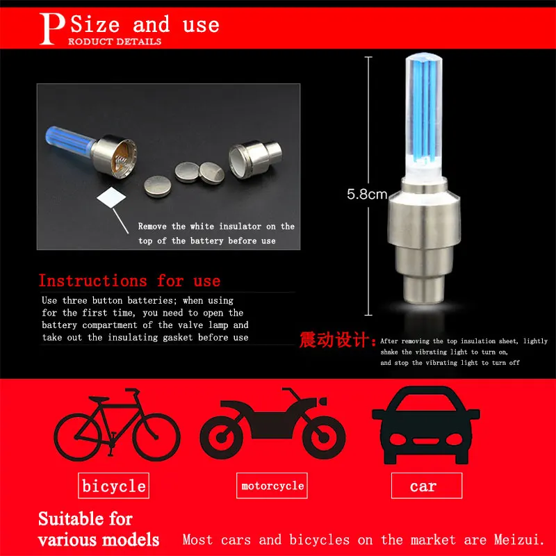 2PCS Neon Tire Valve Cap Light for Car Motorcycle Bike LED Spoke Lights Tire Air Valve Cap Vibrate Flashlight Moto Decotation