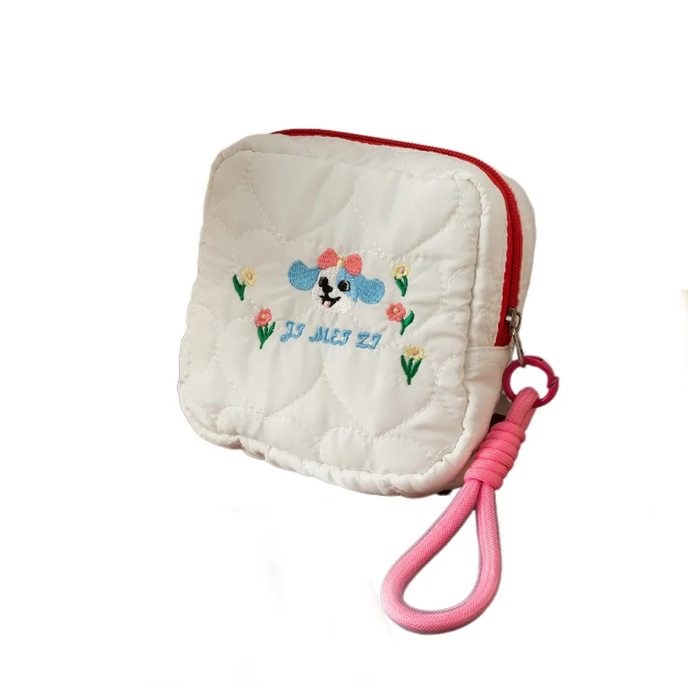 

Ins Style Embroidery Dog Cosmetic Bag Large Capacity With Pendant Rope Square Cosmetic Pouch Square Zipper