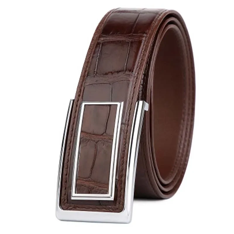 Linshe мужской ремень из крокодиловой кожи, деловой мужской ремень с гладкой пряжкой, новый мужской ремень из крокодиловой кожи для отдыха