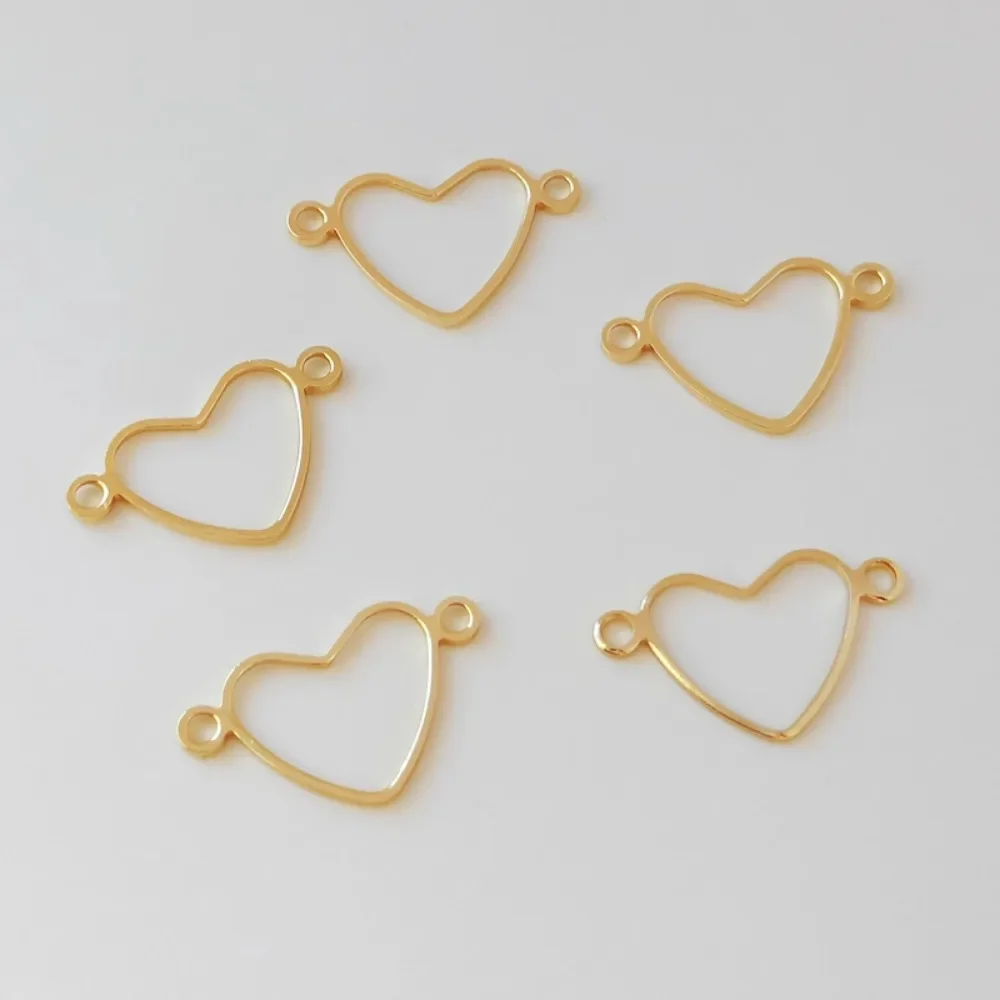 

14k Gold-plated Double Pendant Heart-shaped Connection Heart-shaped Bracelet Necklace Earrings Material Diy Accessory 20mm Wide
