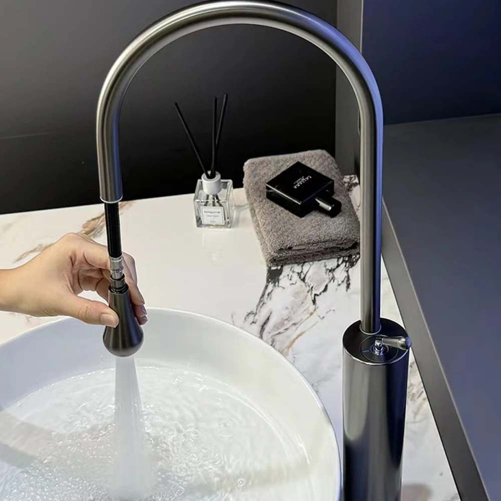 Смеситель для раковины в ванной комнате, смеситель из нержавеющей стали 304, холодная и горячая, две модели, керамический сердечник клапана с выходом воды