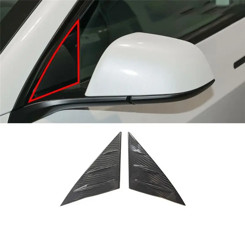 Real Carbon Fiber Car Interior Accessories Front A-Pillar Triangle Trim Cover Wind Deflector For Tesla Model 3 2023