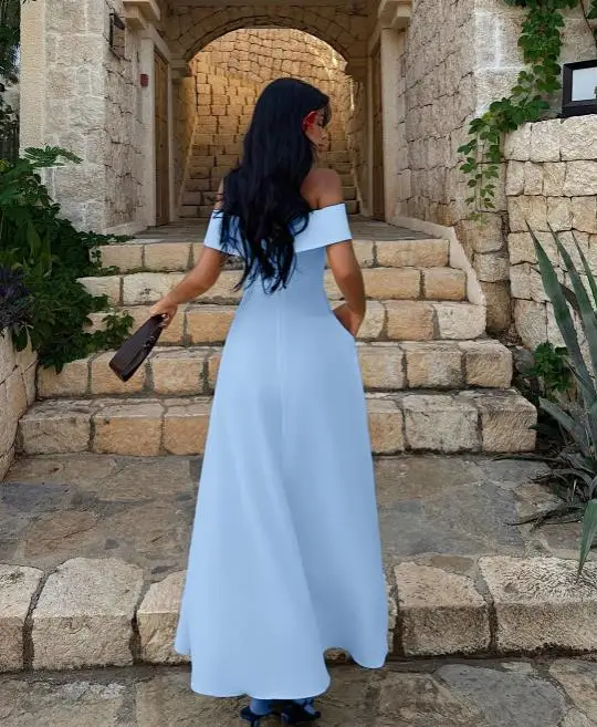 

Summer New French Elegant Temperament Fashionable Slim Fit One Neck Off The Shoulder Design High Waisted A-Line Banquet Dress