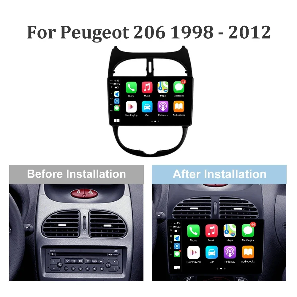 Android 13.0 For Peugeot 206 1998 - 2012 Car Head Units Radio Multimedia Navigation GPS Bluetooth Carplay Stereo Player Wifi 4G