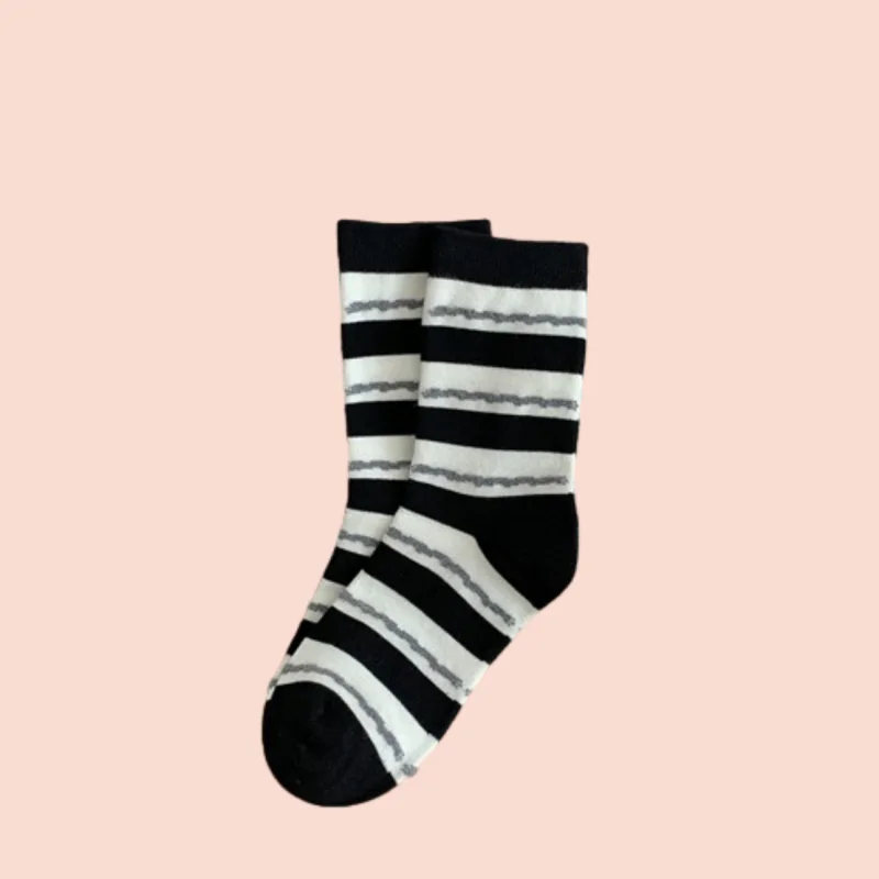 3/6 Pairs Autumn and Winter Striped Contrast Color Mid-Tube Cotton Socks Women's Socks All-match Casual Colorblock Retro Socks