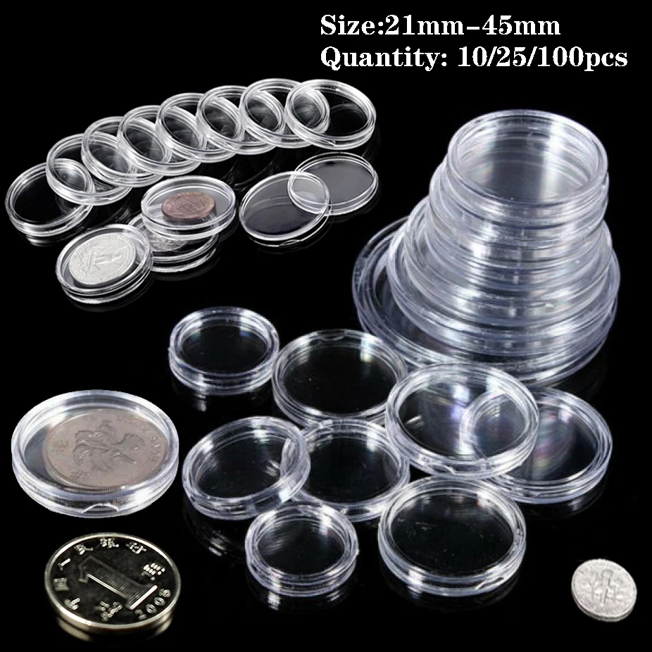 10-100pcs 21-45mm Commemorative Coinning Storage Box Storage Protection Coinning Suitable Transparent Portable Round Storage Box