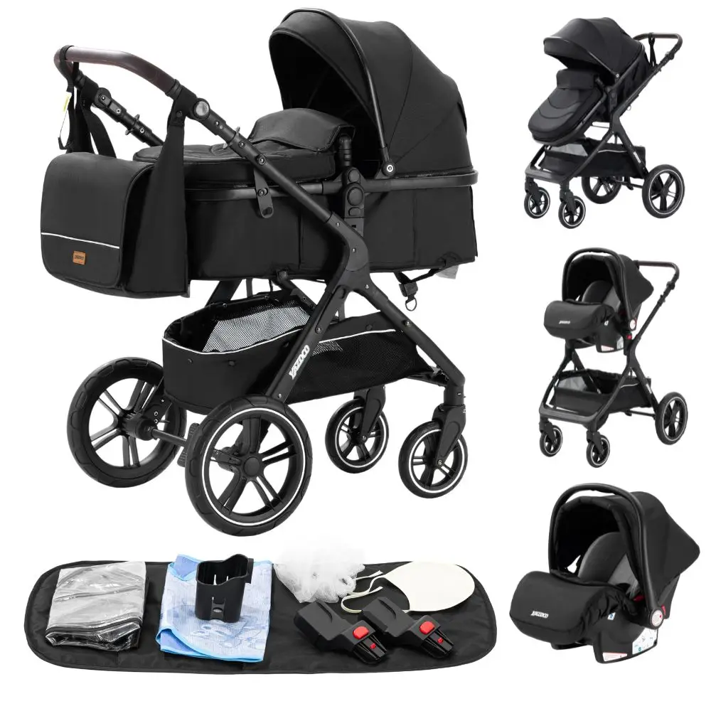 Multifunctionele 3-in-1 babywandelwagen met autostoeltje en slaapmandje, lichtgewicht kinderwagen, compact opvouwbare kinderwagen