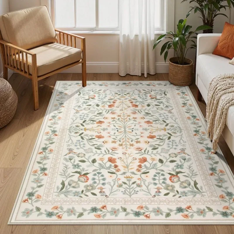 VIKAMA Bohemian Floral Carpet Slip Resistant Floor Mat for Living Room Sofa Area Bedroom Home Decoration