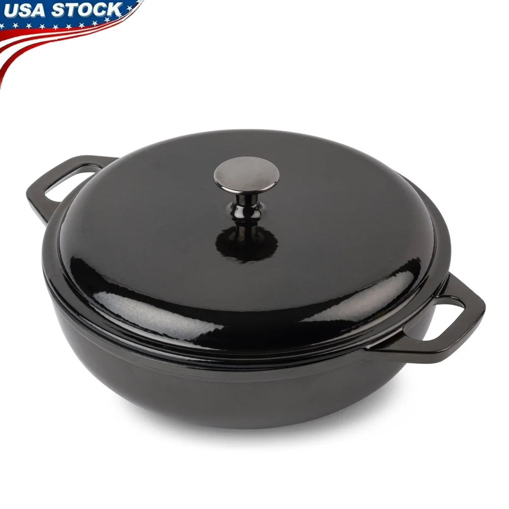 

Enameled Cast Iron Braiser Nonstick Efficient Heat Retention Sturdy Durable Hand Wash Induction Safe Perfect Braising Stews