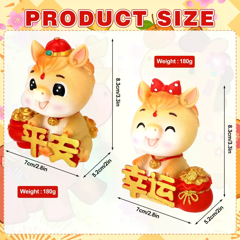 2026 Horse Miniature Figurines:2pcs Cartoon Hor-se Statue With The Words Xing Yun And Ping An Resin Horse Sculpture Moving Head