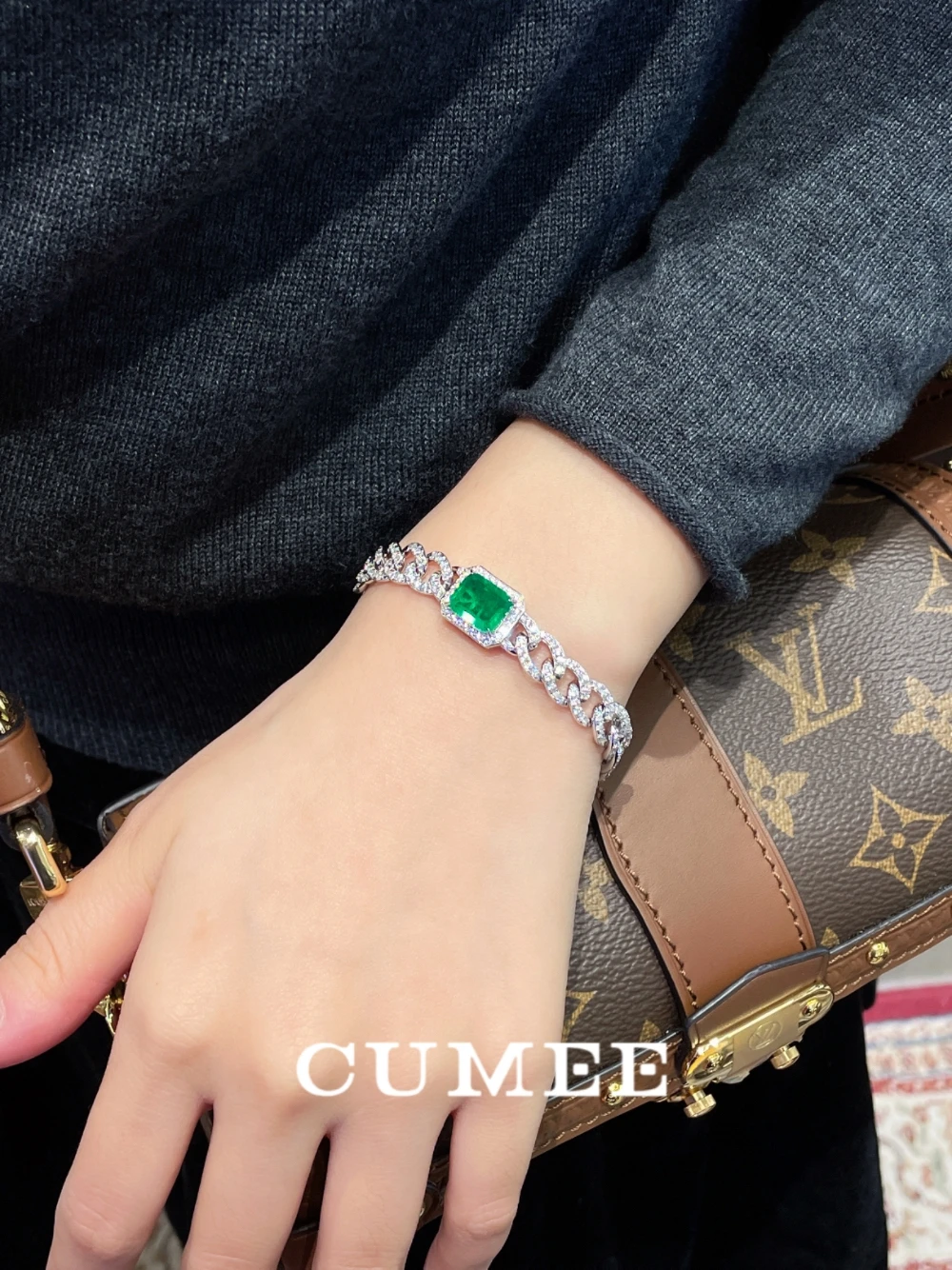 Cuban Chain Cultivation Emerald Bracelet for Women 925 Silver Gold Plated Birthstone Bracelets Sterling Silver Bracelets