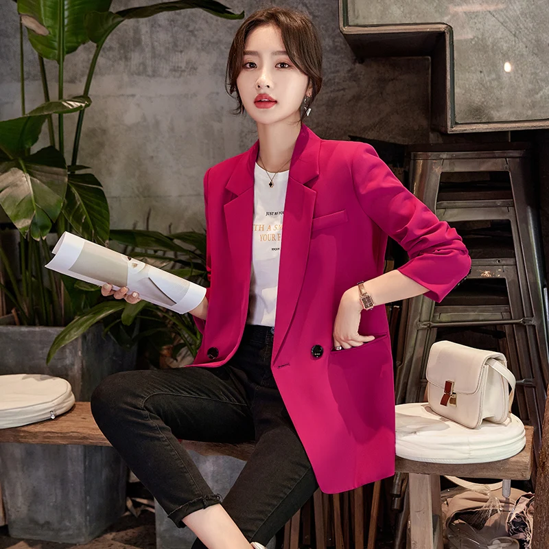 

This Year's Trendy Magenta Blazer Women's New Casual Versatile Elegant Commuter Work Suit Jacket Autumn Feamle Office Lady Top