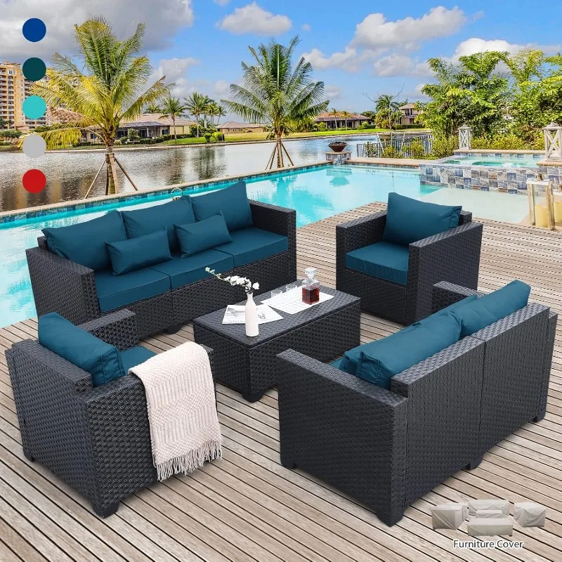 

Patio Furniture Set Outdoor Furniture Sets Patio Couch Outdoor Chairs Coffee Table Peacock Blue Anti-Slip Cushions