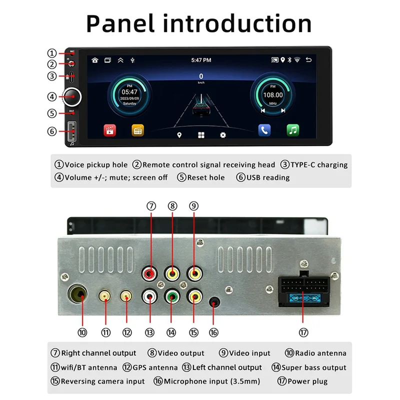 Leitor MP5 A72Z 2 + 32G com tela de 6,86 polegadas, navegação e Bluetooth - Ideal para Carplay sem fio e Android Auto