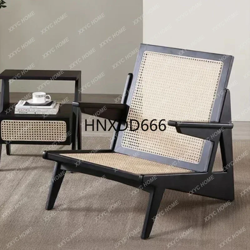 Solid Wood Rattan Armchairs Home Living Room Balcony Armchair Simple Single-Seat Sofa Chair