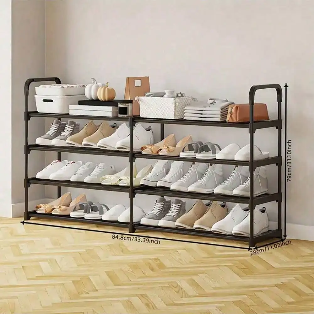 1‑Pack Reinforced Double‑Row 4‑Tier Shoe Storage Rack, Multifunctional Shoe Organizer for Entryway, Living Room, Bedroom & Dorm, Sturdy Home Storage Shelf for Shoes, Boots and Accessories